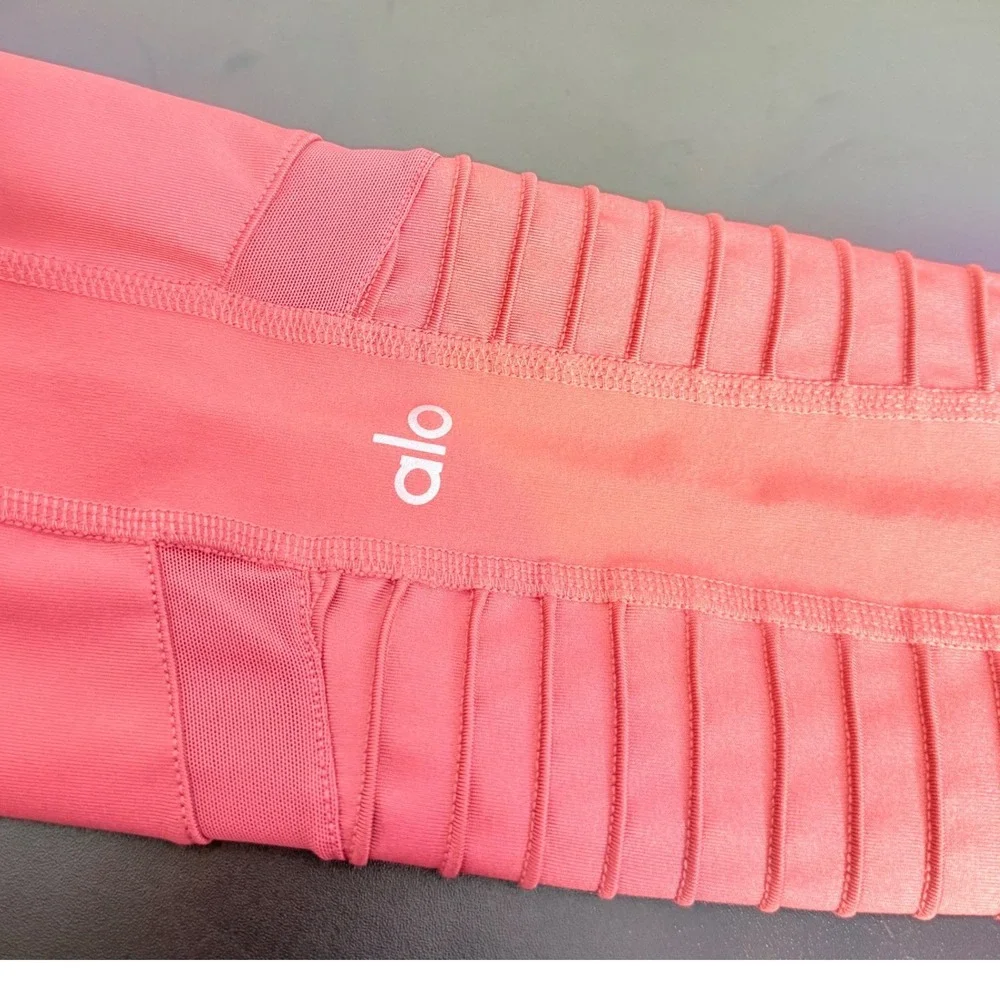 Alo Yoga High Waist Moto Leggings Women Size L Ribbed‎ Mesh Activewear Pants